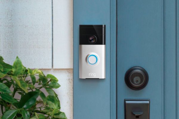 Ring video doorbell installed on front door